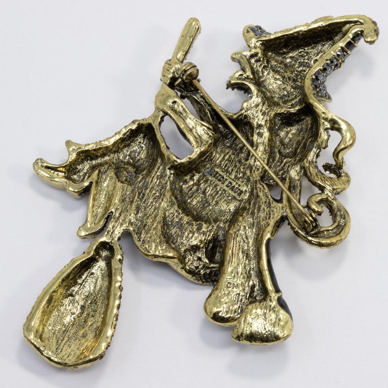 Heidi Daus "Heidi on the Stick" Pave Crystal and Enamel Witch Pin, Brooch