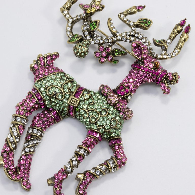 Heidi Daus "Dazzling Dancer" Pave Crystal and Enamel Reindeer Pin, Brooch