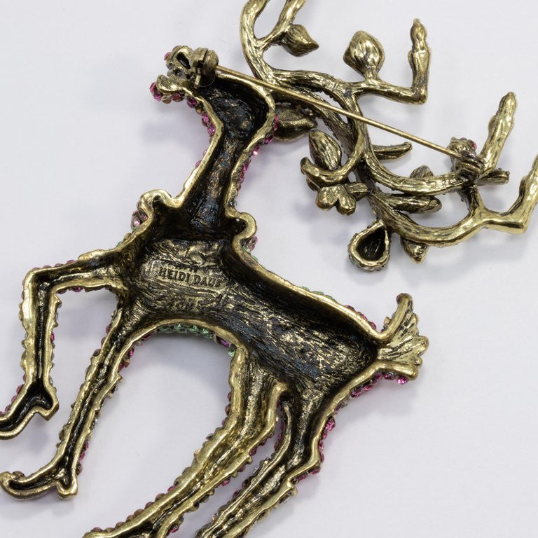 Heidi Daus "Dazzling Dancer" Pave Crystal and Enamel Reindeer Pin, Brooch