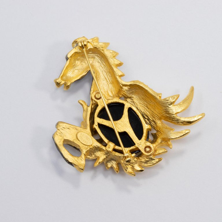 KJL Kenneth Jay Lane Pegasus Brooch, Pin in Gold Black and Gray