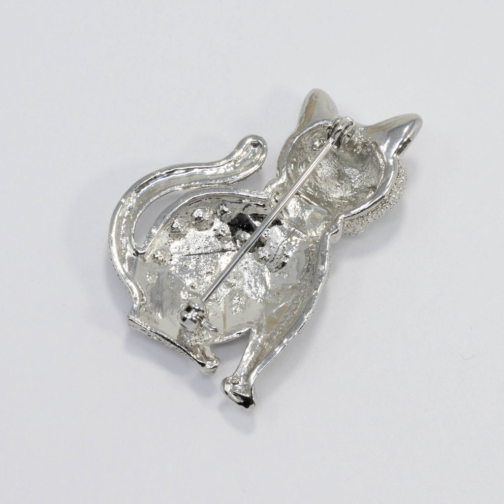 Vintage Unsigned Silvertone Rhinestone Cat Pin Brooch