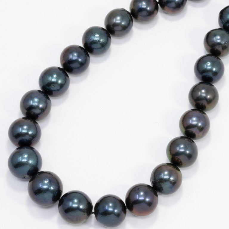 Blue-Green Tahitian Pearl Beaded Necklace with Sterling Silver Clasp, 52 cm Long