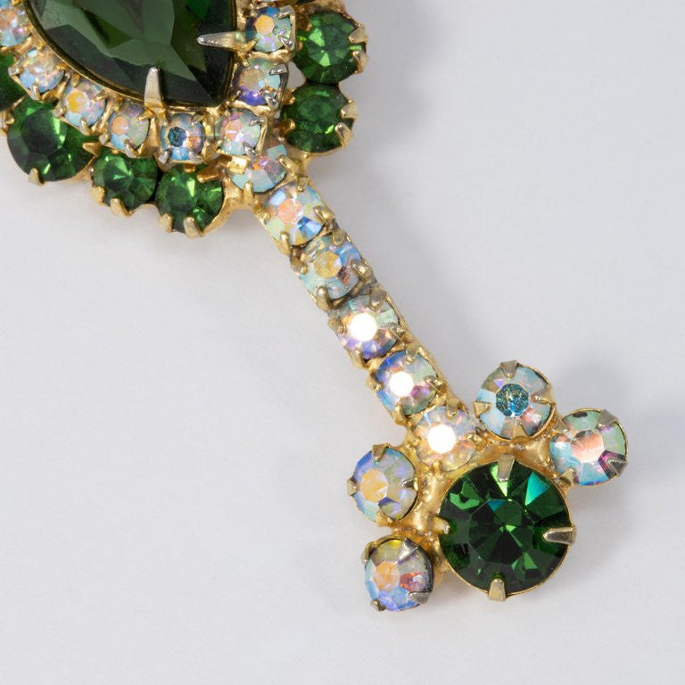 Juliana DeLizza & Elster Instrument Green & Aurora Borealis Crystal Brooch Pin