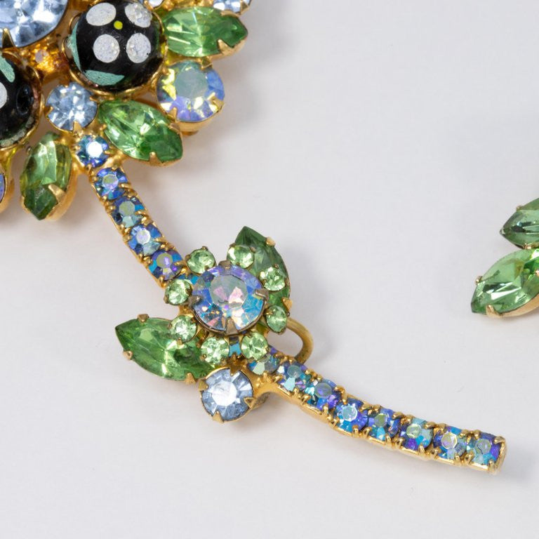 Juliana DeLizza & Elster Polka Dot Bead Brooch and Clip On Earrings, Green
