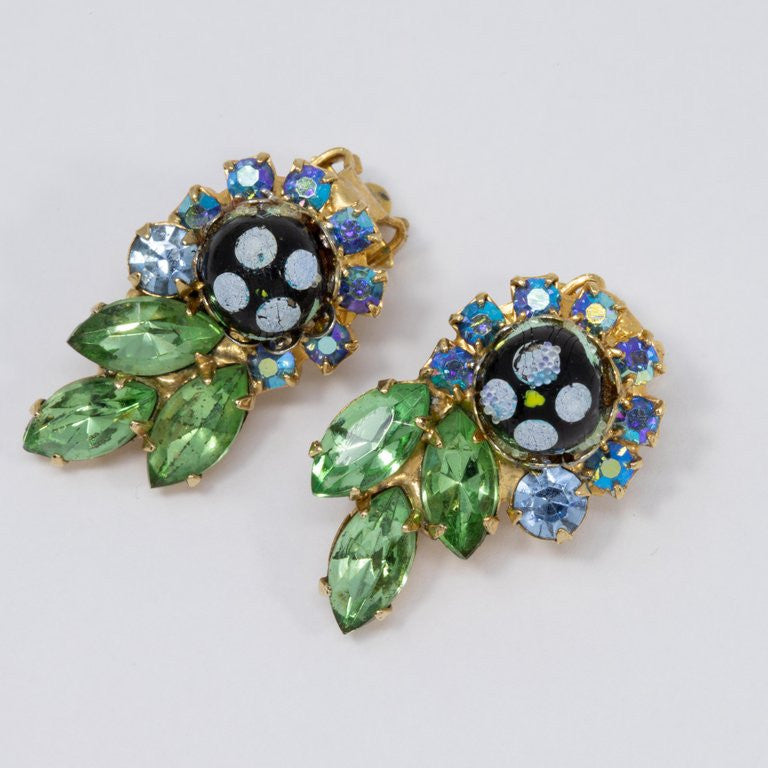 Juliana DeLizza & Elster Polka Dot Bead Brooch and Clip On Earrings, Green