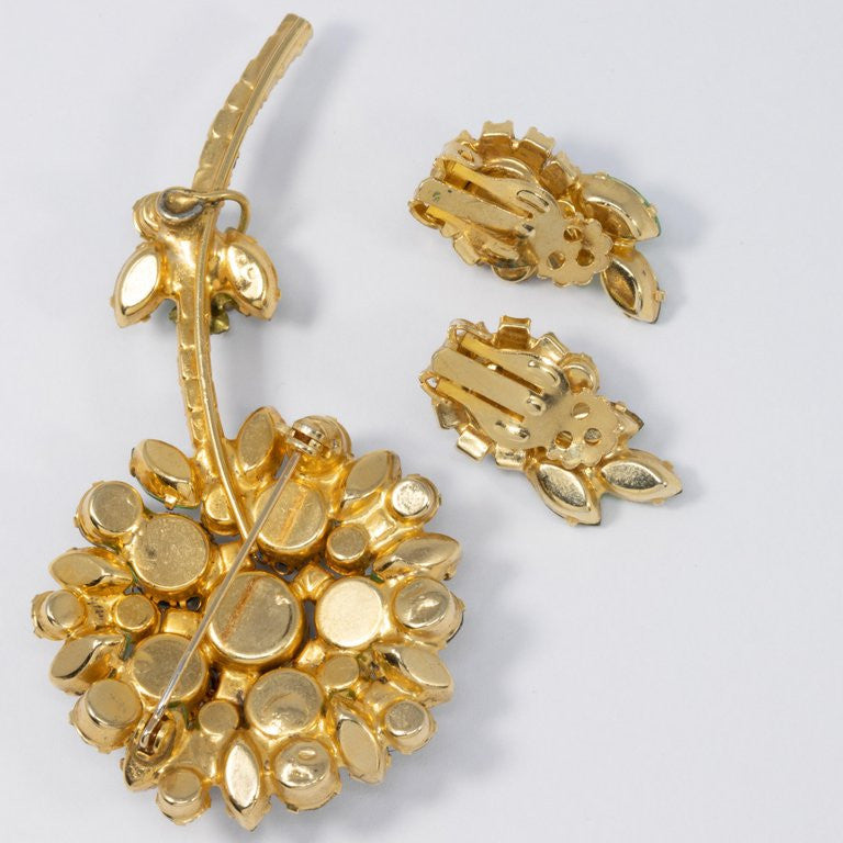 Juliana DeLizza & Elster Polka Dot Bead Brooch and Clip On Earrings, Green