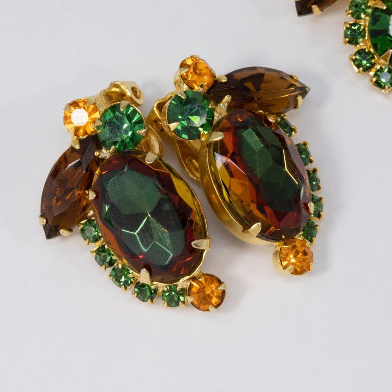 Juliana DeLizza & Elster Watermelon Crystal Brooch and Clip On Earrings