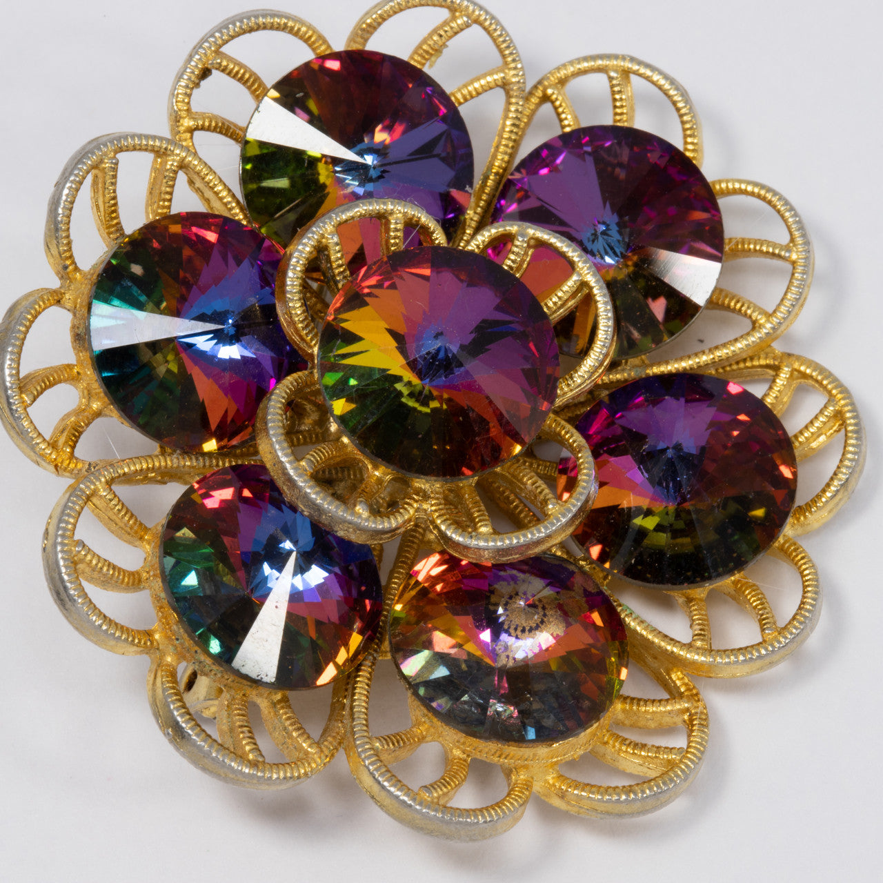 Vintage Watermelon Rivoli Flower Pin Brooch