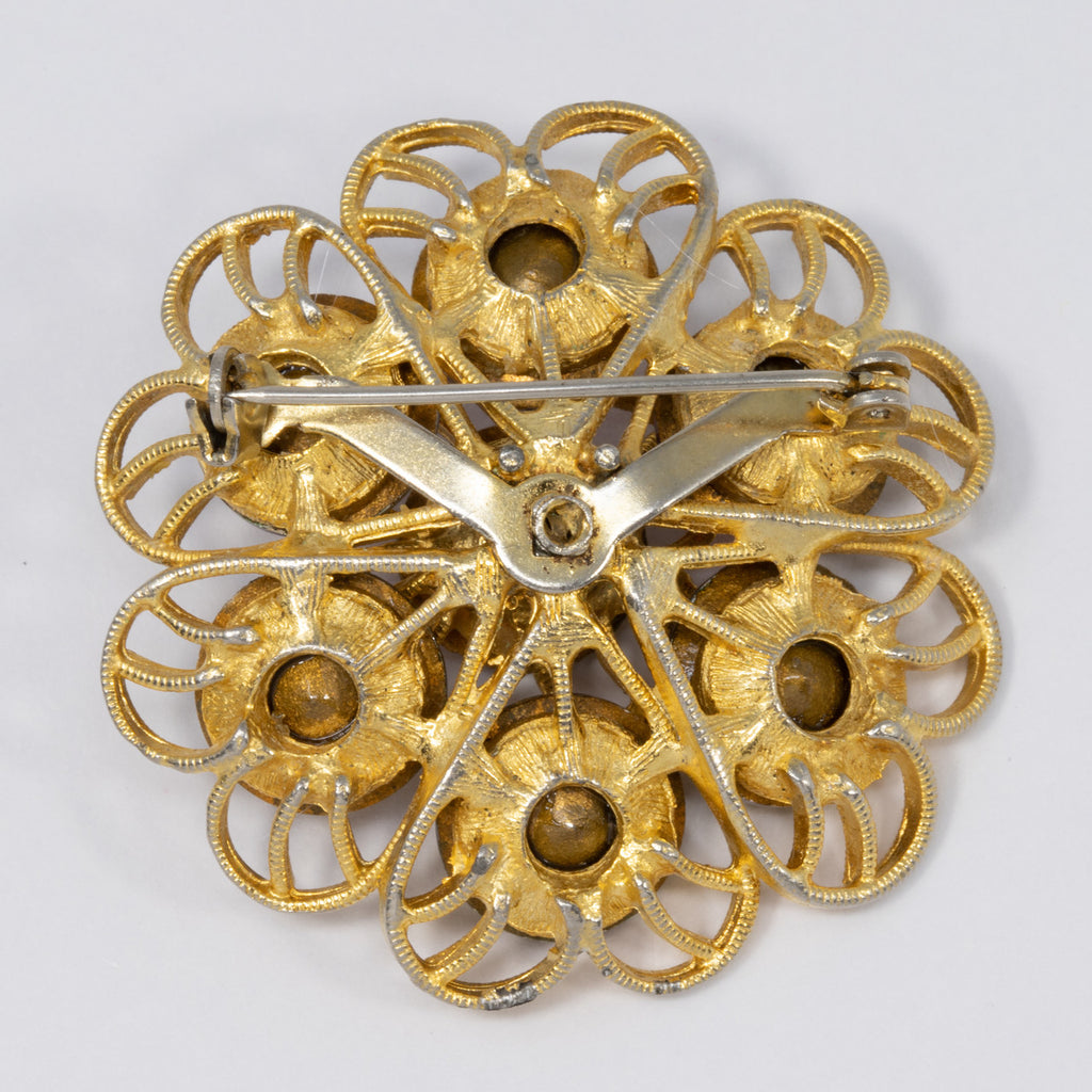 Vintage Watermelon Rivoli Flower Pin Brooch