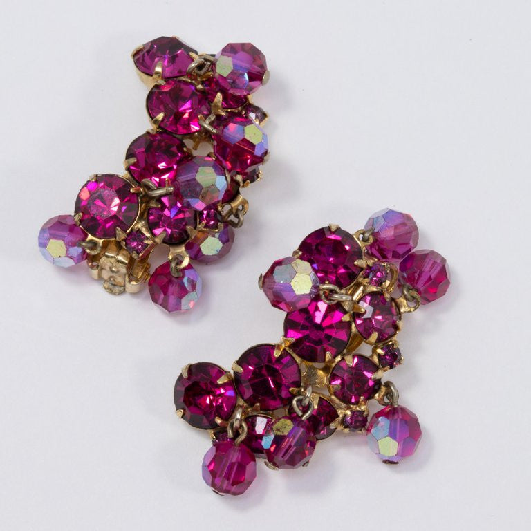 Juliana DeLizza & Elster Aurora Borealis Fuchsia Crystal Cluster Parure