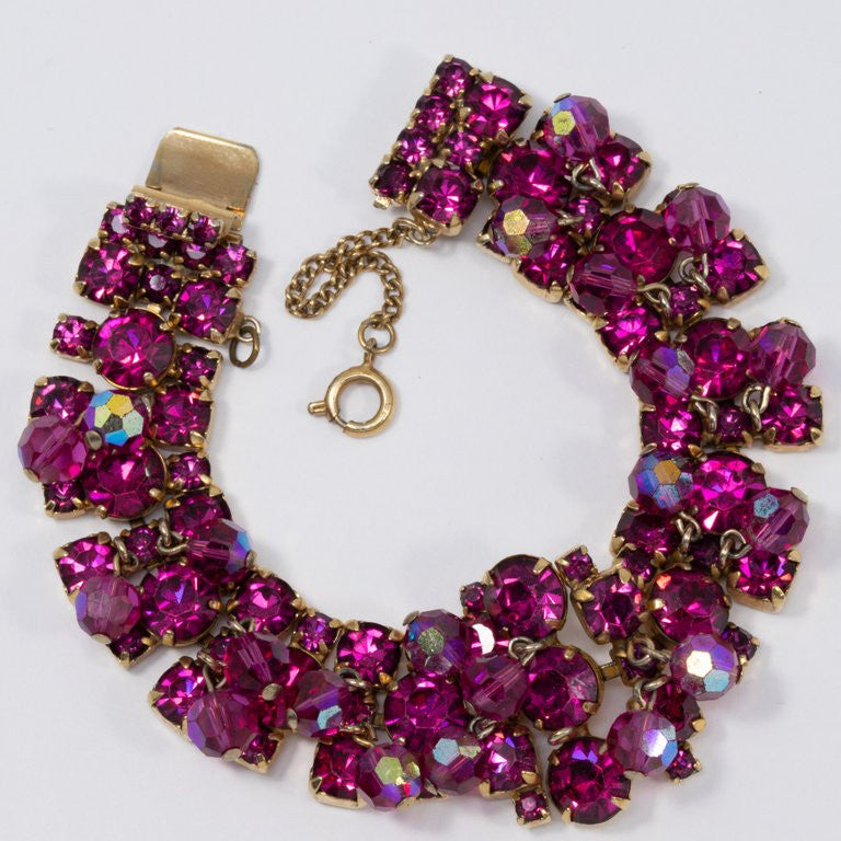 Juliana DeLizza & Elster Aurora Borealis Fuchsia Crystal Cluster Parure