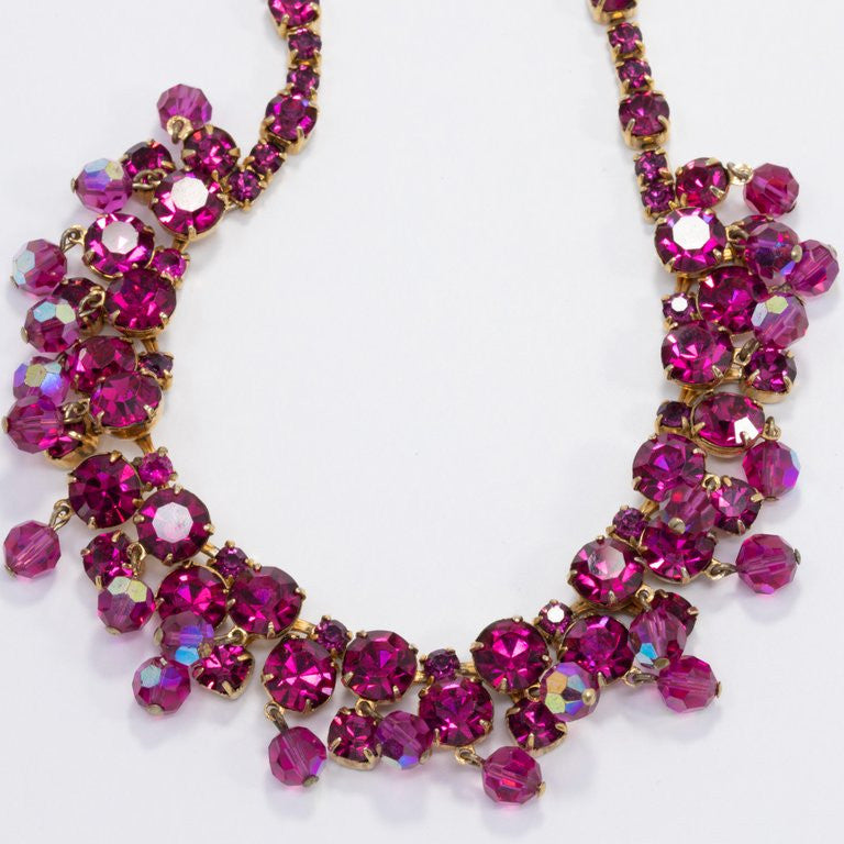 Juliana DeLizza & Elster Aurora Borealis Fuchsia Crystal Cluster Parure
