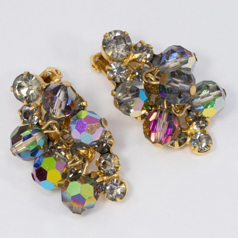 Juliana D&E Black Diamond Iridescent Dangling Crystal Cluster Parure