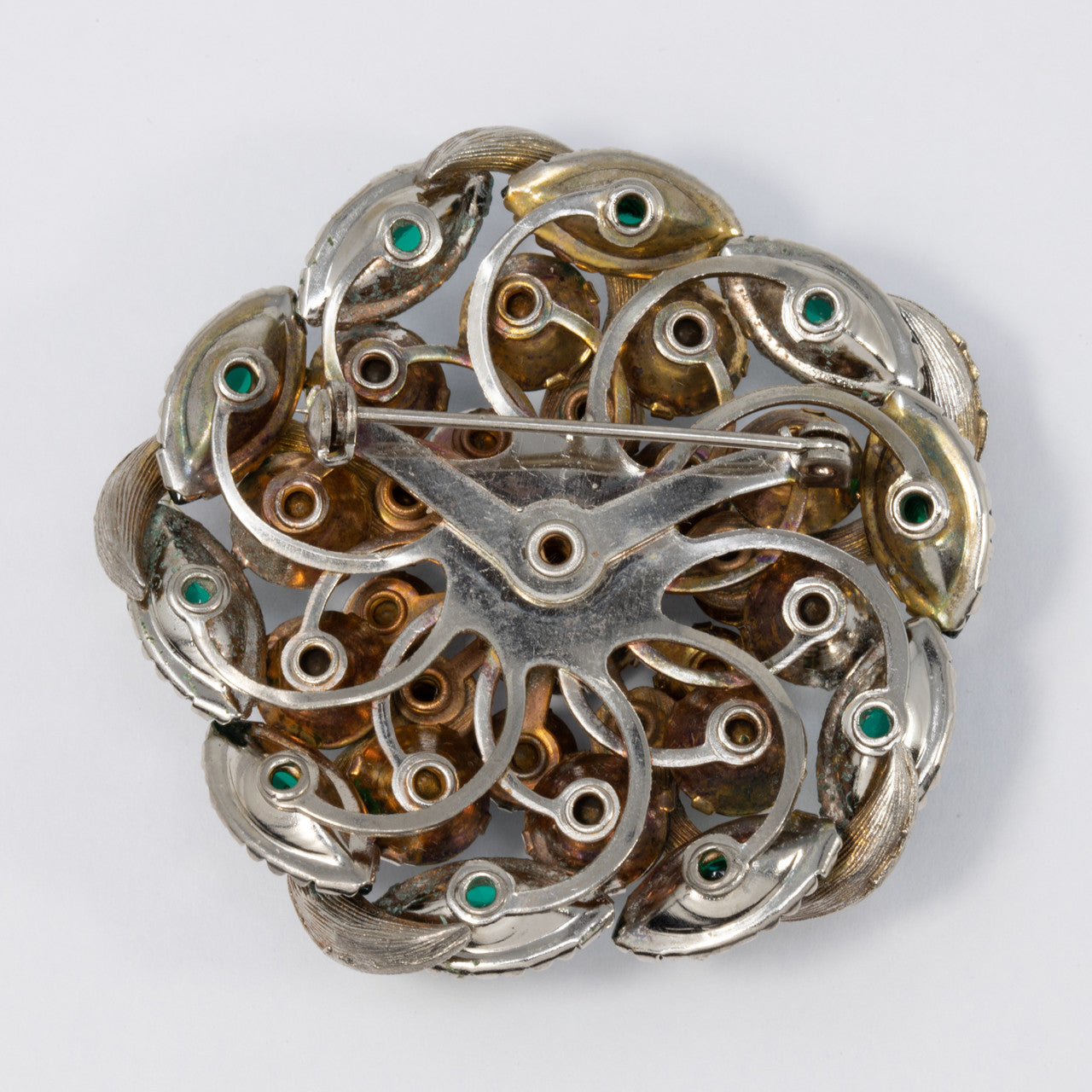 Vintage Emerald-Colored Rhinestone Pin Brooch