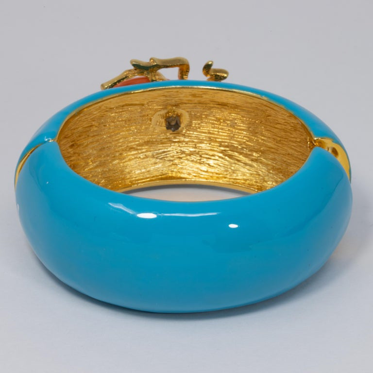 KJL Kenneth Jay Lane Turquoise Enamel Scarab Motif Bangle Cuff Bracelet