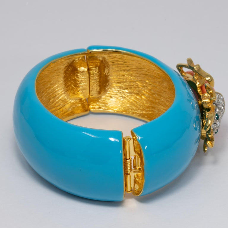 KJL Kenneth Jay Lane Turquoise Enamel Scarab Motif Bangle Cuff Bracelet