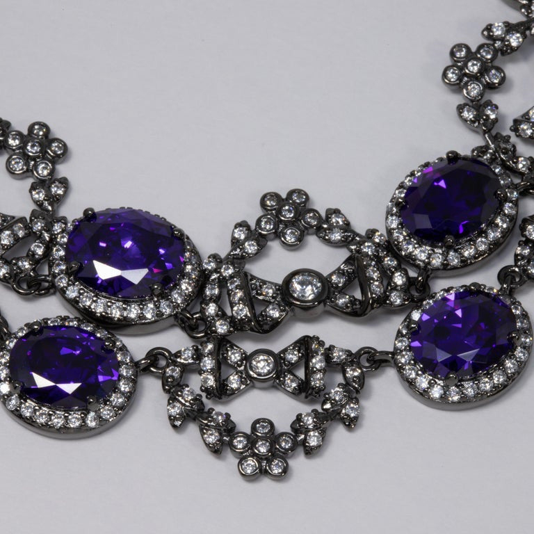 CZ by Kenneth Jay Lane Amethyst Crystal Necklace with Bow Motifs