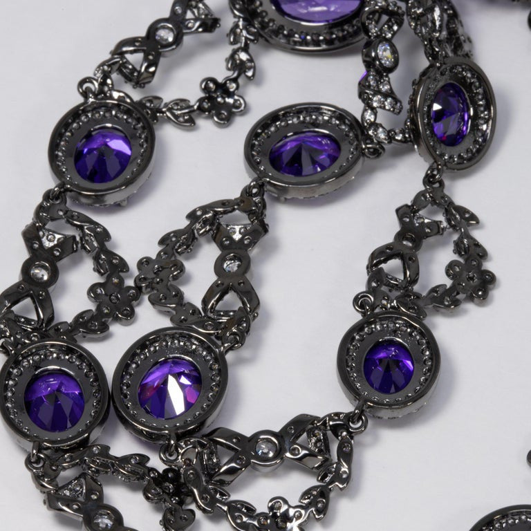 CZ by Kenneth Jay Lane Amethyst Crystal Necklace with Bow Motifs