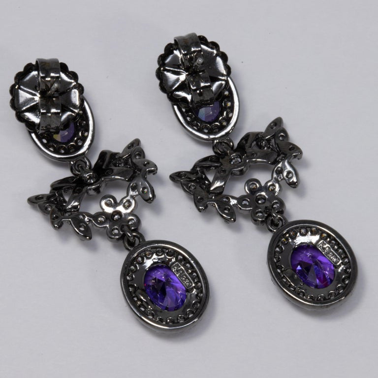 CZ by Kenneth Jay Lane Amethyst Crystal Drop Earrings with Bow Motifs, Post Back