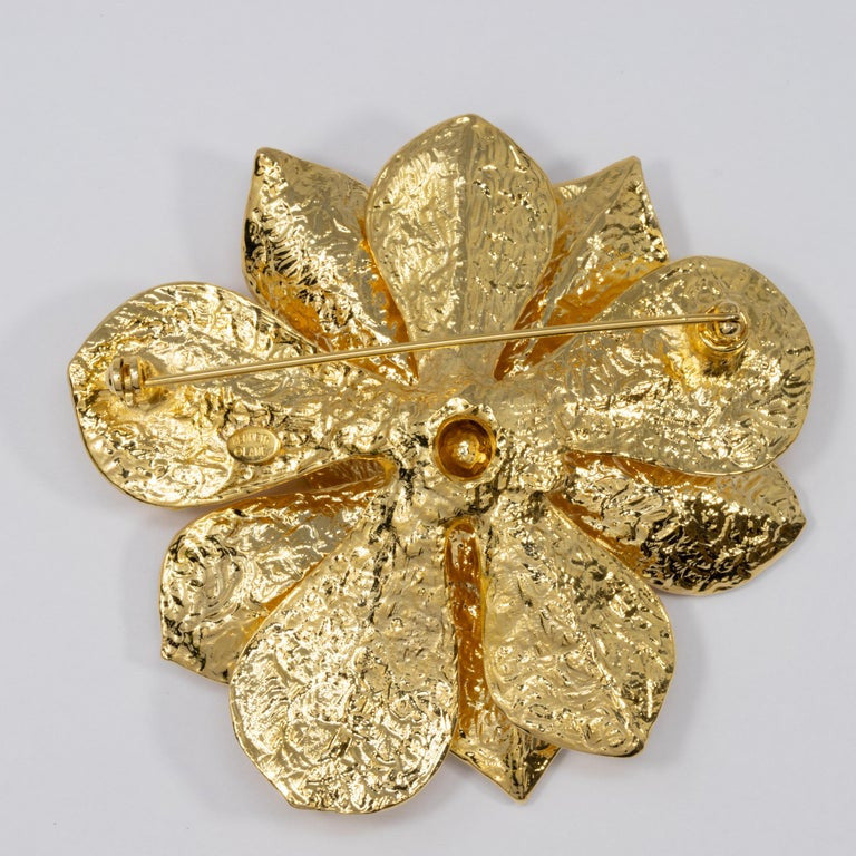 KJL Kenneth Jay Lane Blooming Flower Yellow and White Enamel Pin Brooch in Gold
