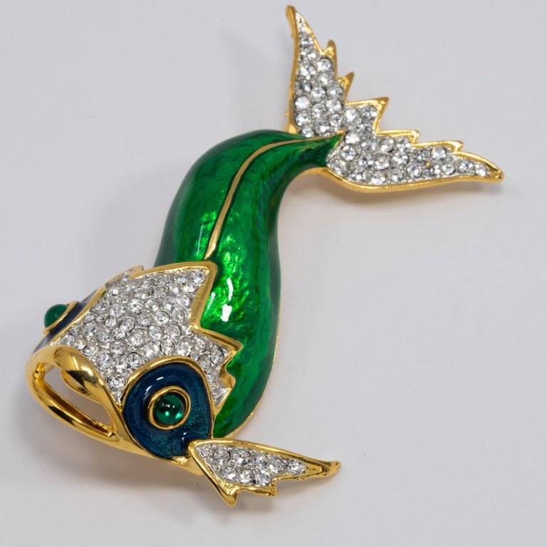 KJL Kenneth Jay Lane Embellished Koi Fish Brooch, Yellow Gold, Crystals & Enamel