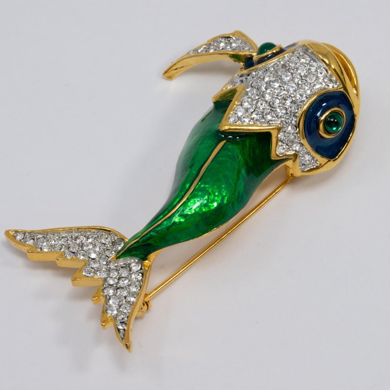 KJL Kenneth Jay Lane Embellished Koi Fish Brooch, Yellow Gold, Crystals & Enamel