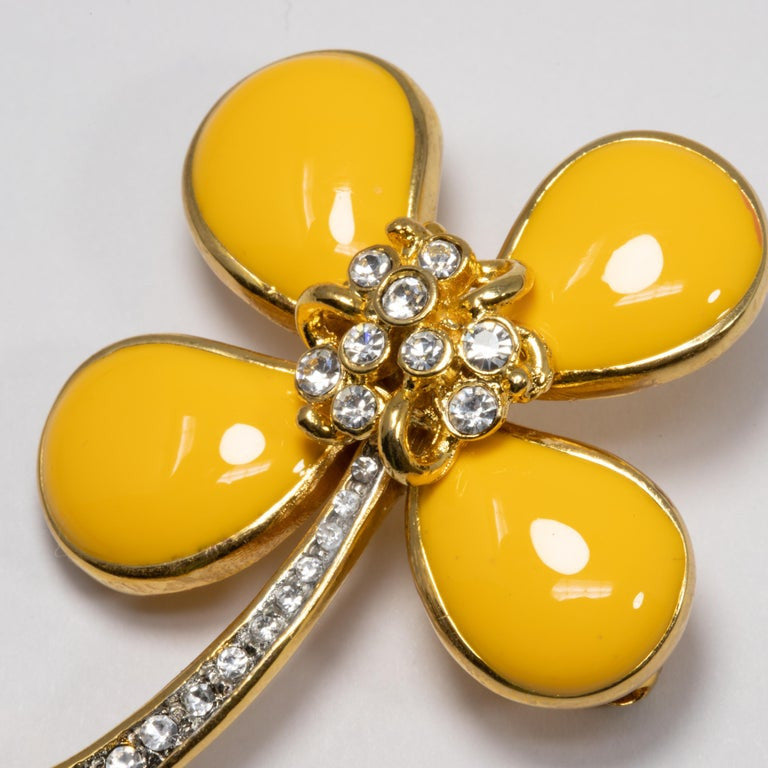 KJL Kenneth Jay Lane Embellished Flower Pin Brooch Yellow Resin Petals, Crystals