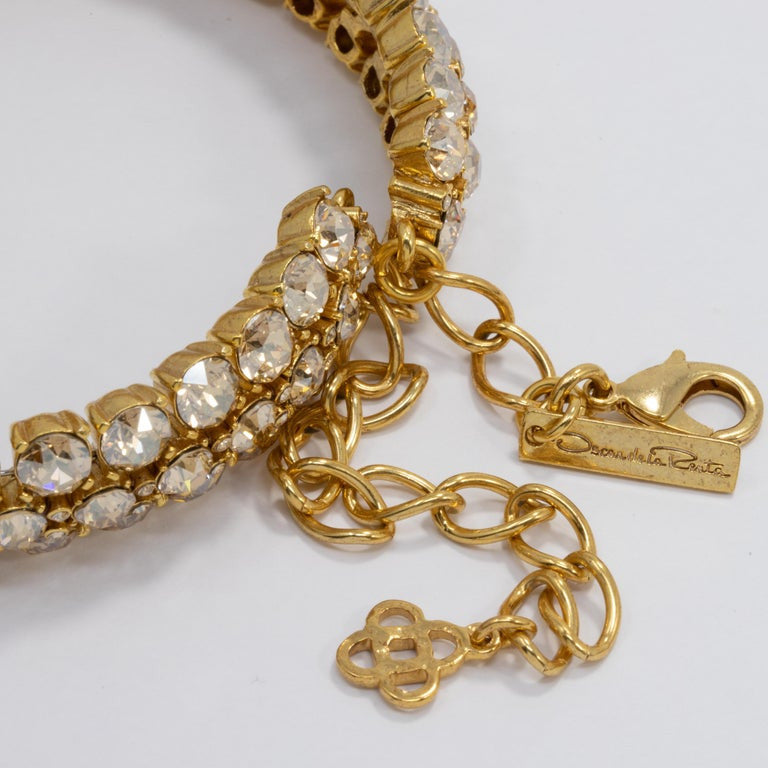 Oscar de la Renta Pave Clear Crystal Gold Choker Collar Necklace, Three Row