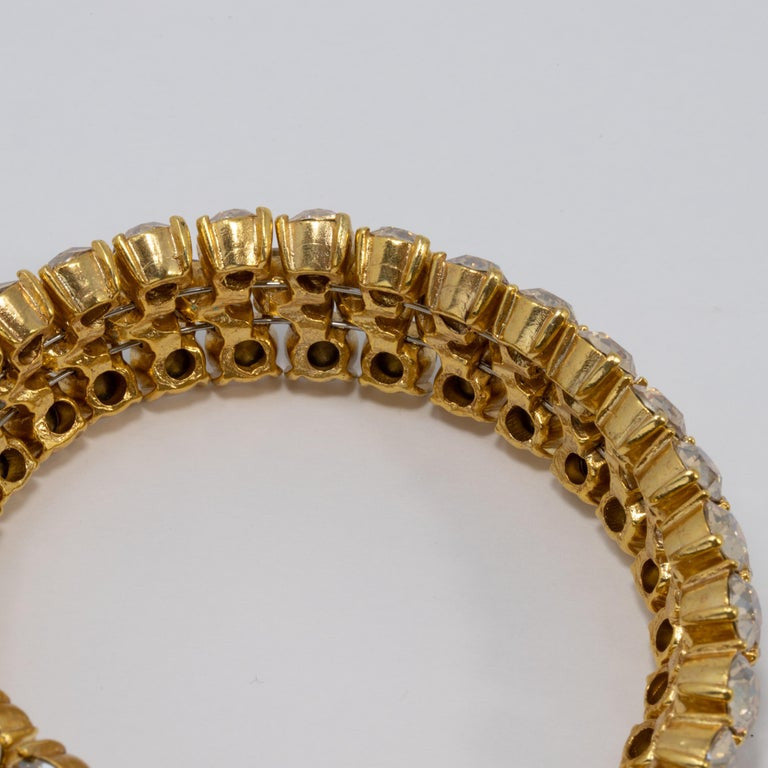 Oscar de la Renta Pave Clear Crystal Gold Choker Collar Necklace, Three Row