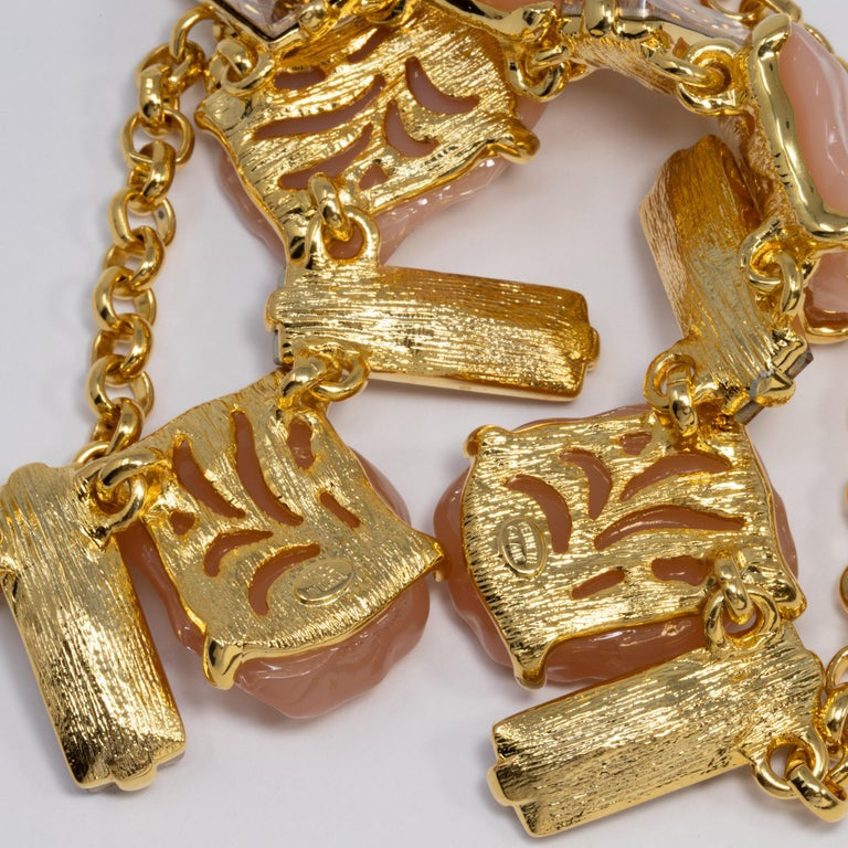 KJL Kenneth Jay Lane Clear Crystal and Pink Rock Gold Collar Necklace