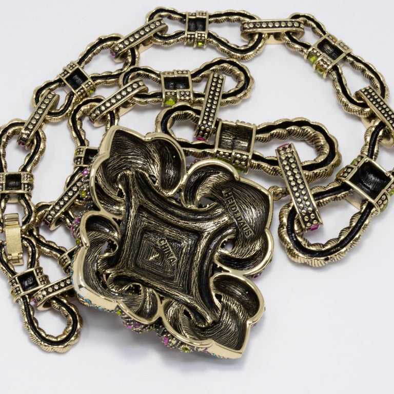 Heidi Daus Embellished Large Pendant Pave Crystal Rope Motif Link Necklace