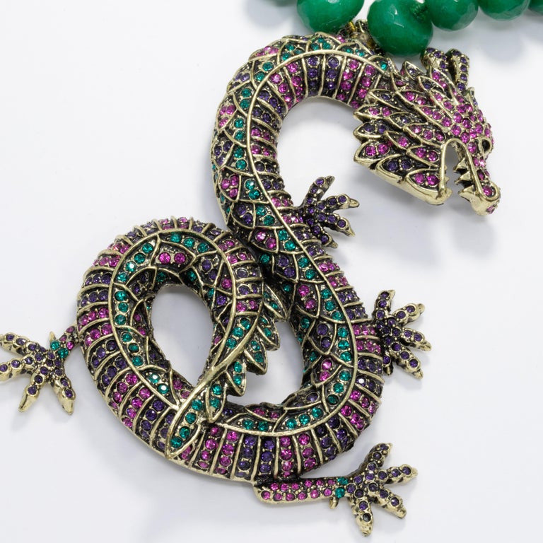 Heidi Daus Sublime Pave Serpent Green Crystal Bead Necklace, Oversized Pendant