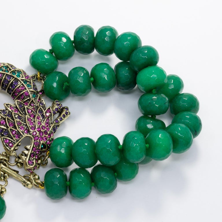 Heidi Daus Sublime Pave Serpent Green Crystal Bead Necklace, Oversized Pendant