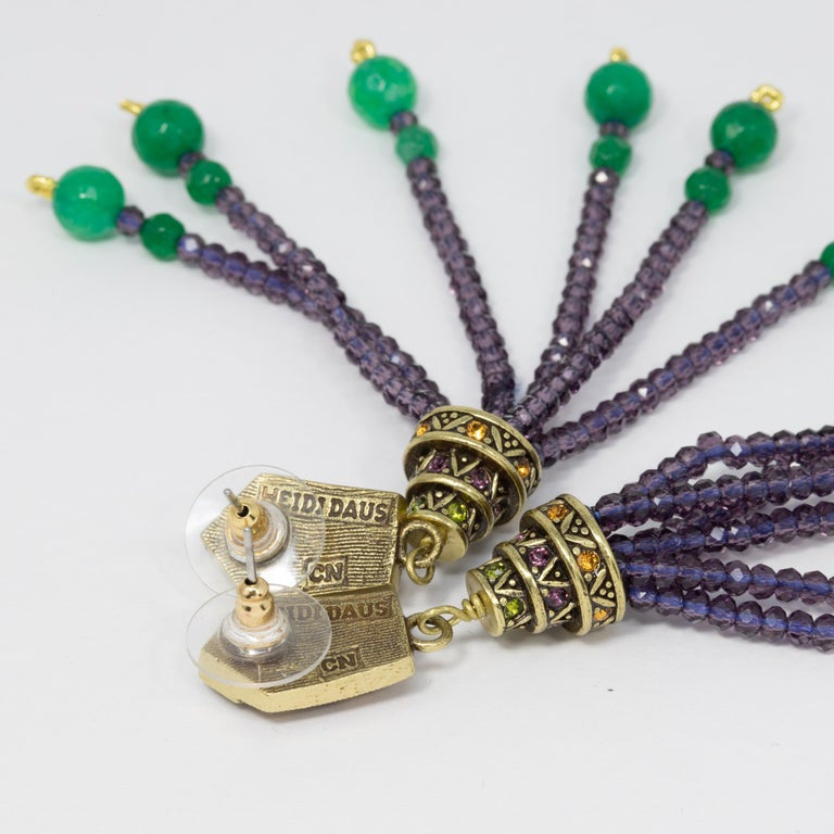Heidi Daus "Windsor Tassels" Beaded Drop Earrings in Purple, Green, Crystals