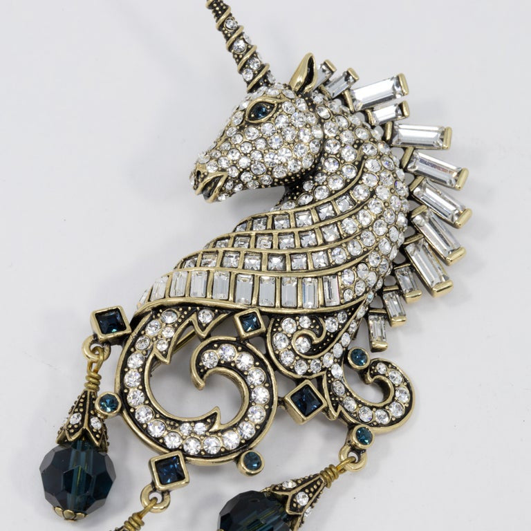 Heidi Daus "Untamed Beauty" Clear & Sapphire Crystal Unicorn Pin in Gold