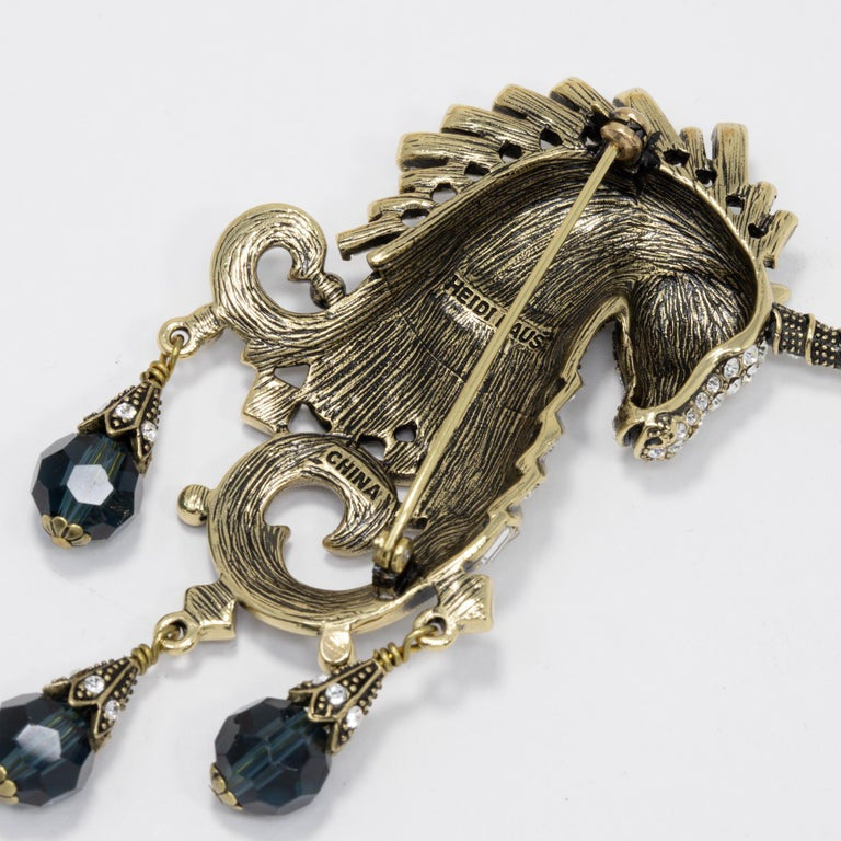 Heidi Daus "Untamed Beauty" Clear & Sapphire Crystal Unicorn Pin in Gold