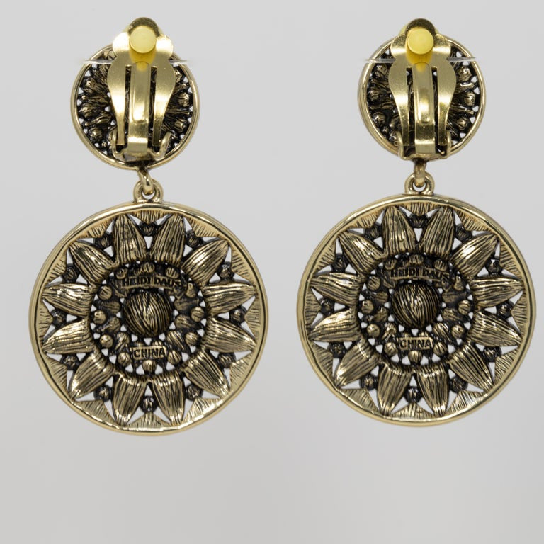 Heidi Daus Colorful Crystal Kaleidoscope Round Clip On Dangle Earrings