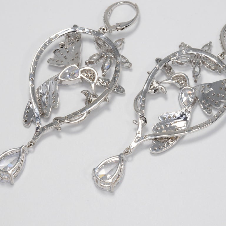 CZ By Kenneth Jay Lane Glittering Flowers Danglig Cubic Zirconia Earrings