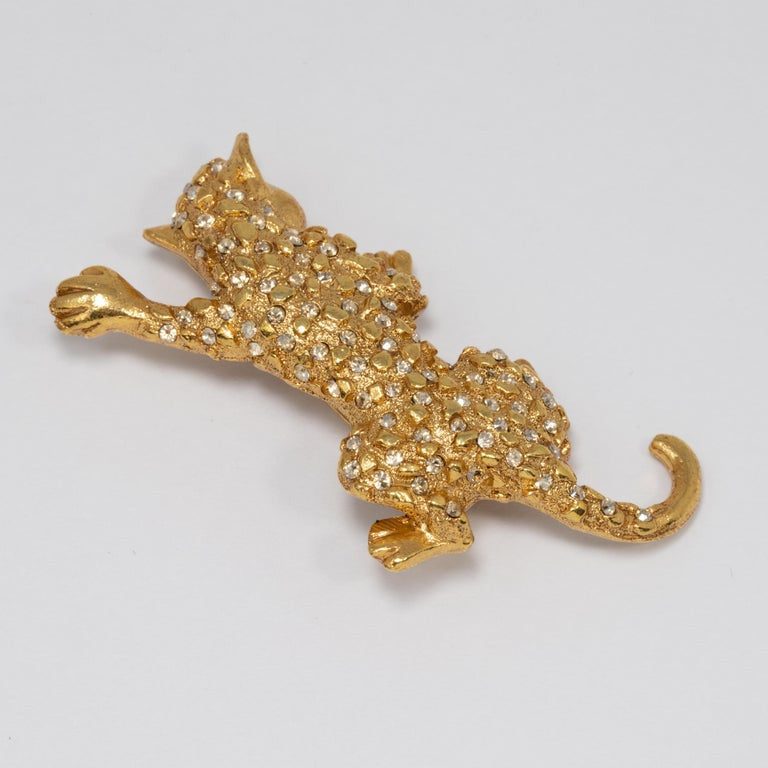 Oscar de la Renta Black Diamond Swarovski Crystal Leopard Brooch Pin, Gold tone