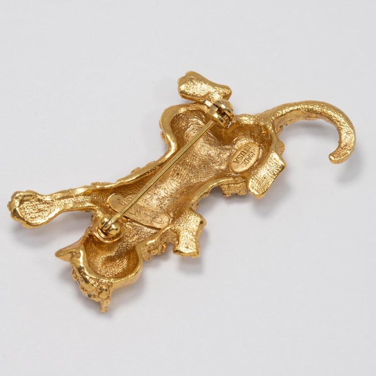 Oscar de la Renta Black Diamond Swarovski Crystal Leopard Brooch Pin, Gold tone
