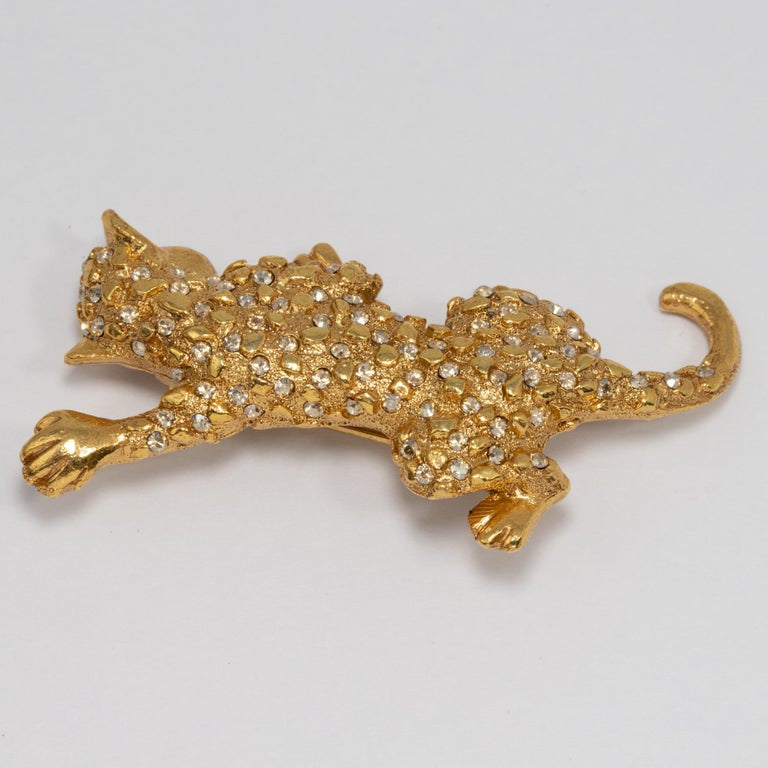 Oscar de la Renta Black Diamond Swarovski Crystal Leopard Brooch Pin, Gold tone