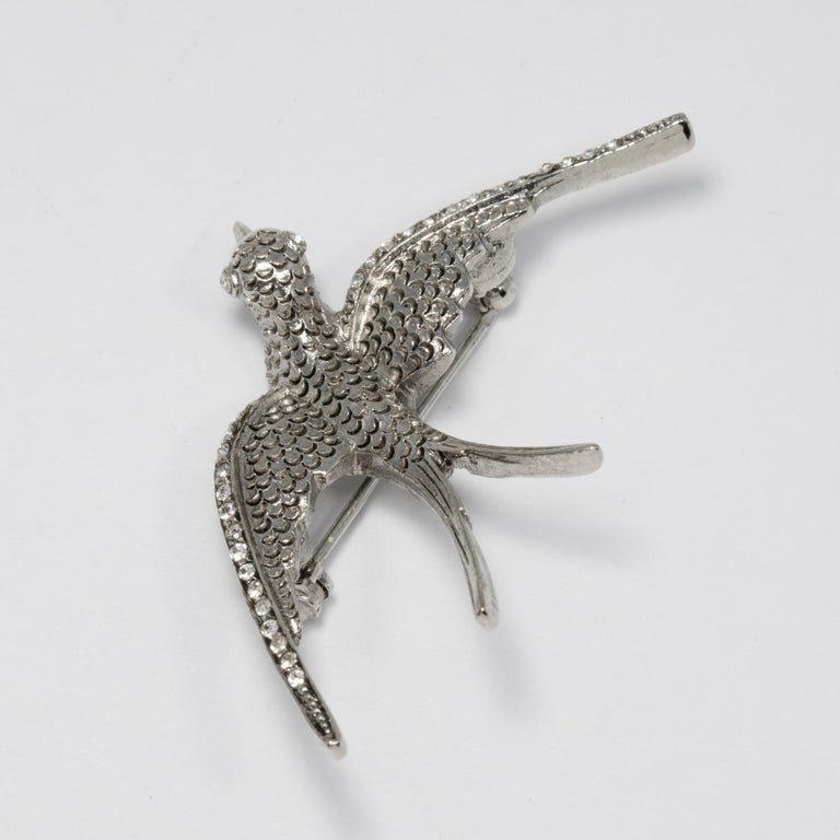 Oscar de la Renta Silver Crystal Dove Bird Pin Brooch