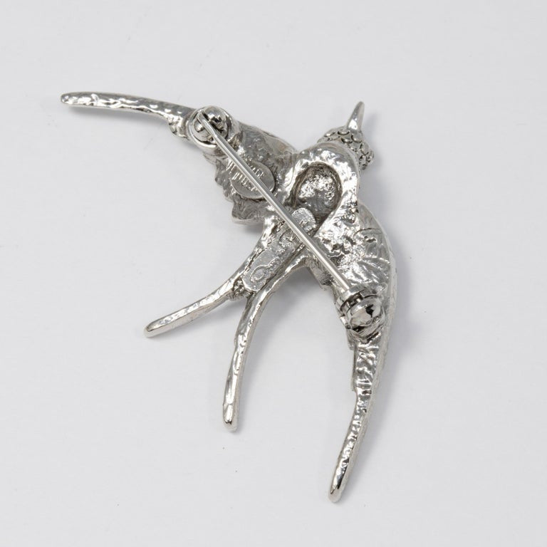 Oscar de la Renta Silver Crystal Dove Bird Pin Brooch