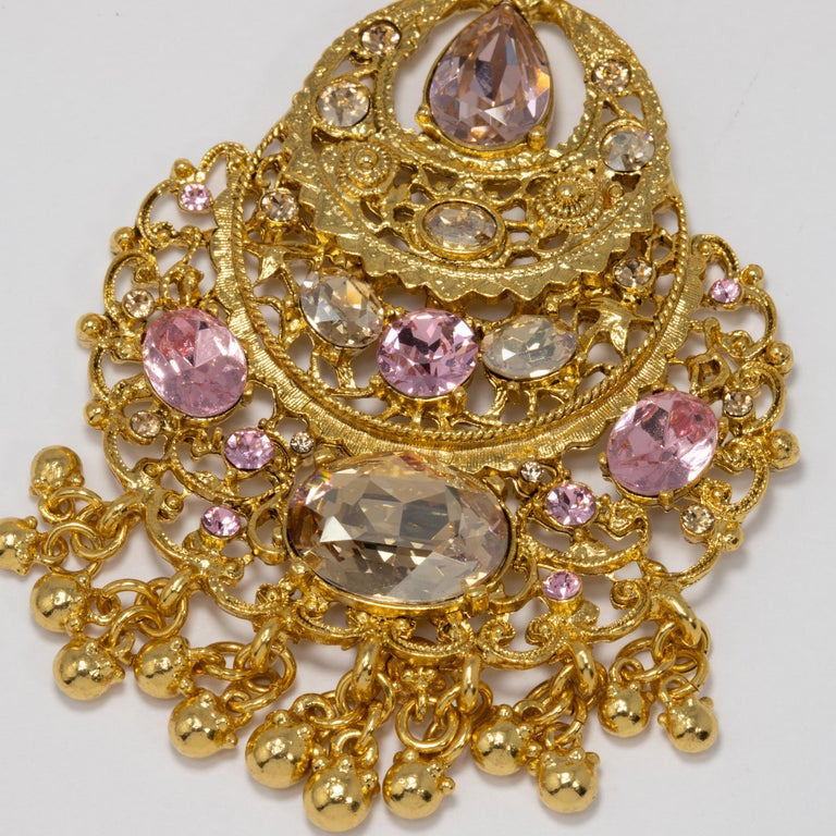 Oscar de la Renta Jeweled Collar Necklace in Gold, Rose and Topaz Crystals