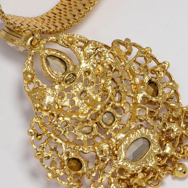 Oscar de la Renta Jeweled Collar Necklace in Gold, Rose and Topaz Crystals