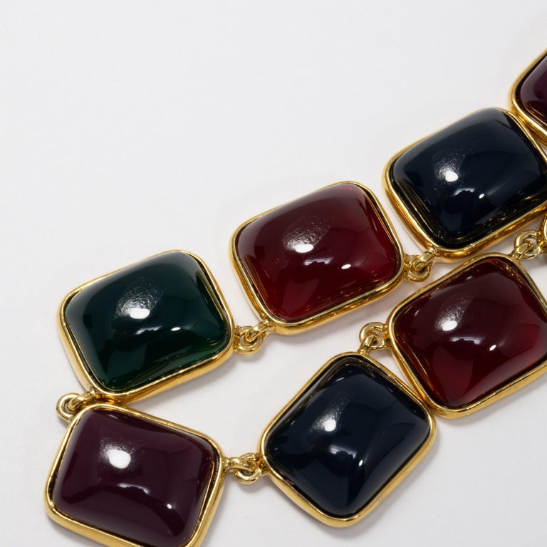 Kenneth Jay Lane KJL Multicolor Jelly Cabochon Gold Bezel Link Necklace