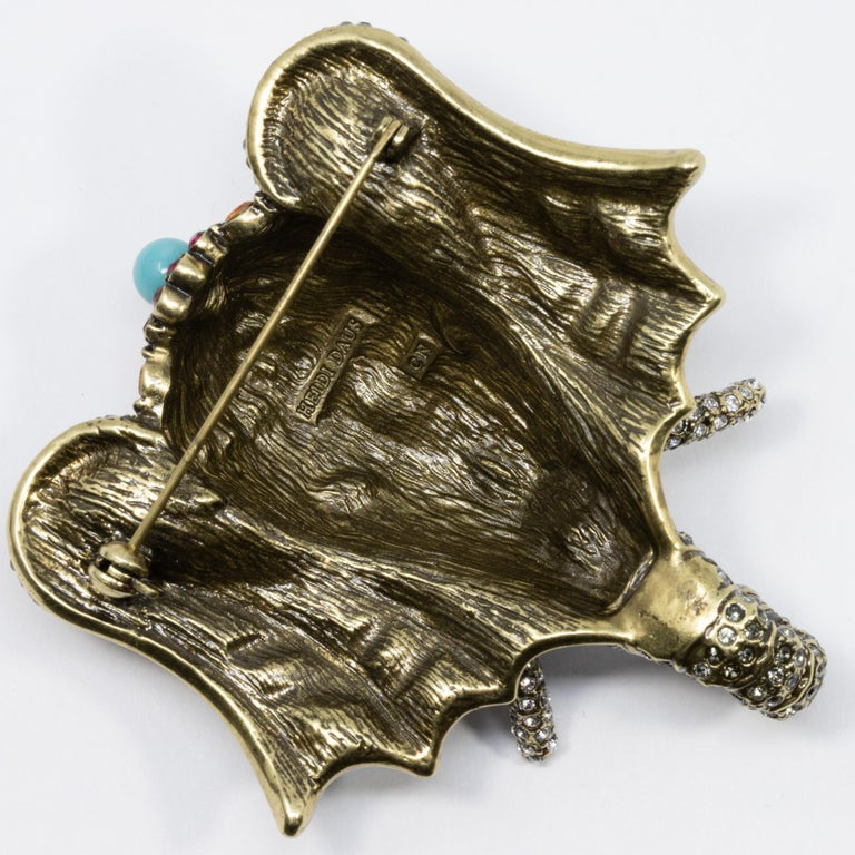 Heidi Daus Chic Sheik Jeweled Elephant Pin Brooch, Antique Brass Tone