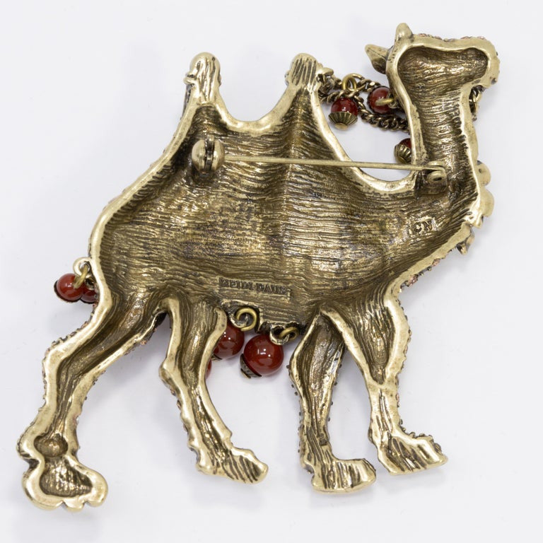 Heidi Daus Elegant Expedition Jeweled Camel Pin Brooch, Antique Brass Tone
