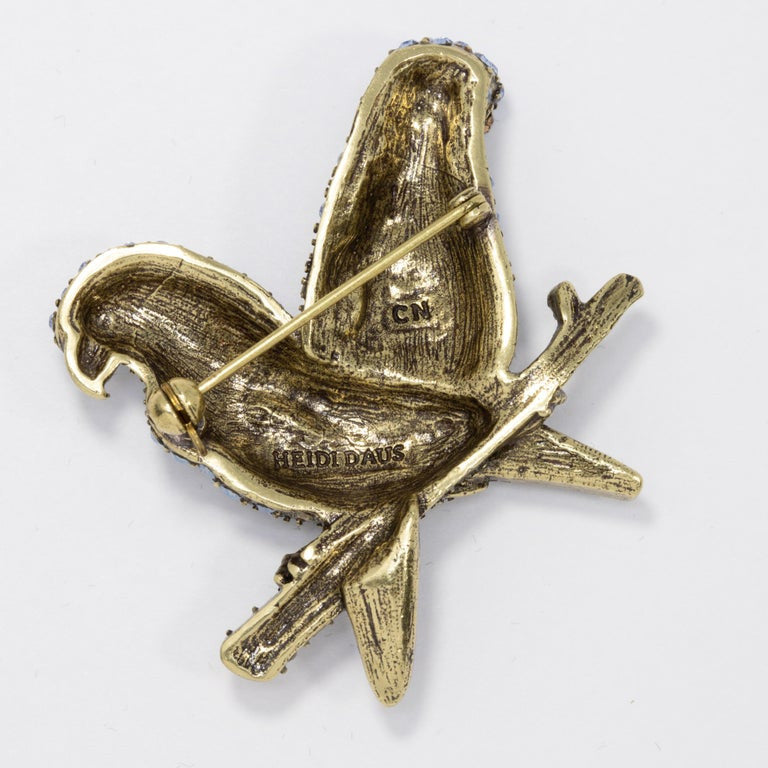 Heidi Daus Embellished Pave Aquamarine Crystal Parrot Pair Brooch