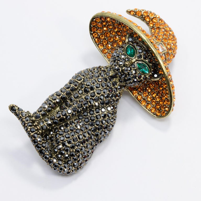 Heidi Daus Halloween Hocus Pocus Crystal Accented Witch Hat Cat Pin Brooch